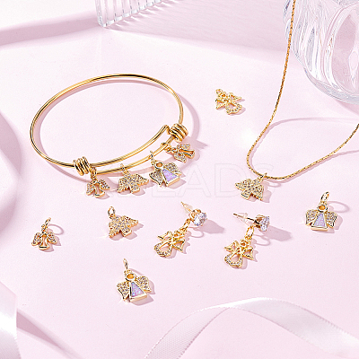 12Pcs 4 Styles Brass Micro Pave Cubic Zirconia Charms KK-GA0001-73G-1