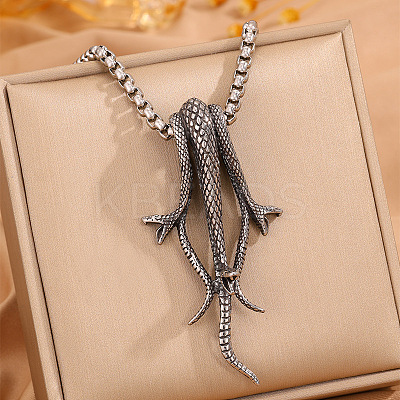 Vintage 304 Stainless Steel Three Snakes Pendant Necklaces for Men WG54BFC-01-1