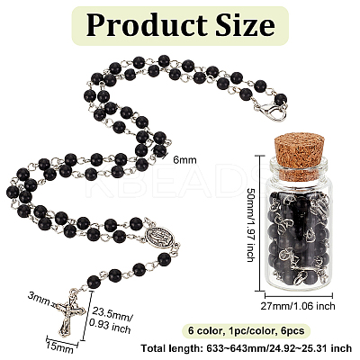 6Pcs 6 Color Round Synthetic Turquoise Rosary Bead Necklaces Set NJEW-AB00003-1