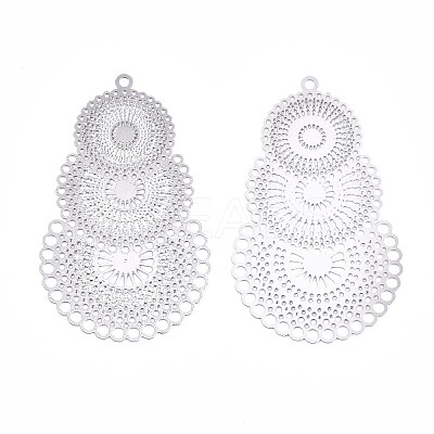 Tarnish Resistant 304 Stainless Steel Filigree Pendants X-STAS-R102-10P-1