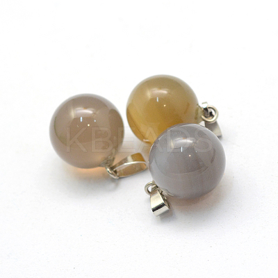 Round Natural Grey Agate Pendants G-Q434-05-1