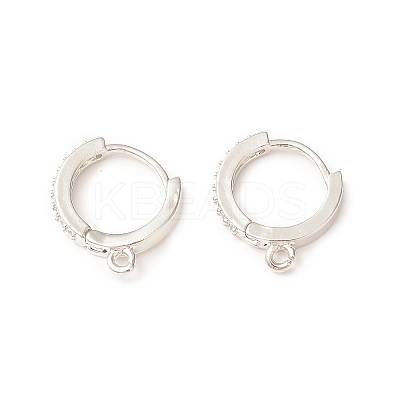 Brass Micro Pave Clear Cubic Zirconia Hoop Earring Findings KK-C018-01A-P-1