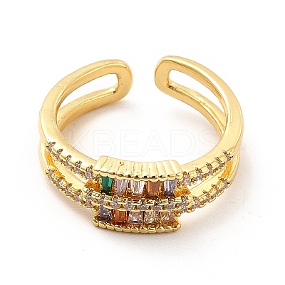 Cubic Zirconia Rectangle Open Cuff Ring KK-H439-29G-1