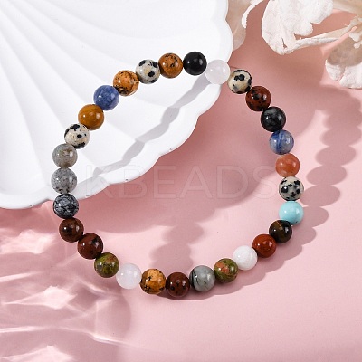 Natural & Synthetic Mixed Gemstone Beaded Stretch Bracelets for Women Men BJEW-F490-01A-1