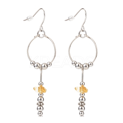 Gemstone Ring with Tassel Dangle Earrings EJEW-JE05052-1