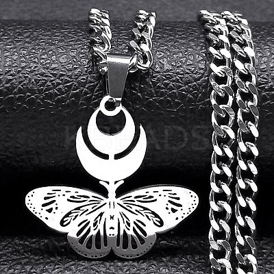 Hollow Butterfly 201 Stainless Steel Pendant Necklaces for Women NJEW-M105-08P-1