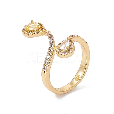 Clear Cubic Zircon Teardrop Open Cuff Ring RJEW-B043-02-1