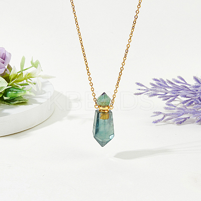 1Pc Natural Fluorite Faceted Hexagonal Prism Perfume Bottle Pendant Necklaces NJEW-FH0001-24-1