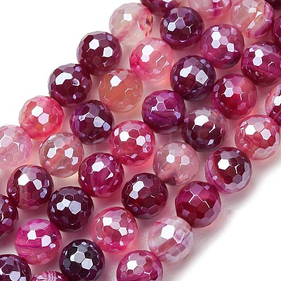 Electroplated Natural Agate Beads Strands G-B191-A07-8mm-06-1