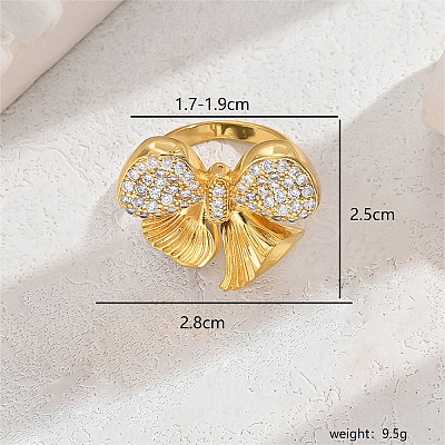 Exaggerated European and American Bowknot Brass Micro Pave Clear Cubic Zirconia Finger Rings for Women QU2931-3-1