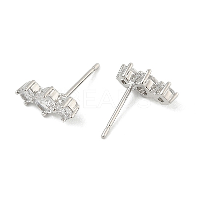 Brass Micro Pave Clear Cubic Zirconia Stud Earrings EJEW-R016-26P-14-1