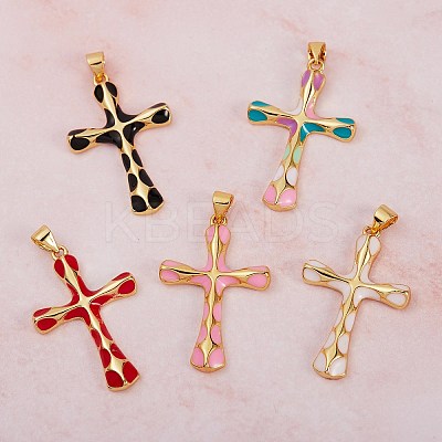 5Pcs 5 Colors Brass Enamel Pendants KK-SZ0004-07-1