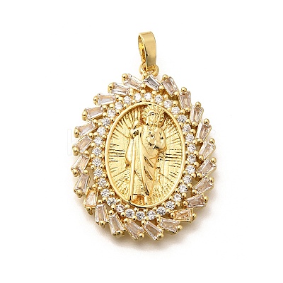 Religion Themed Rack Plating Brass Micro Pave Cubic Zirconia Pendants KK-L226-007G-07-1