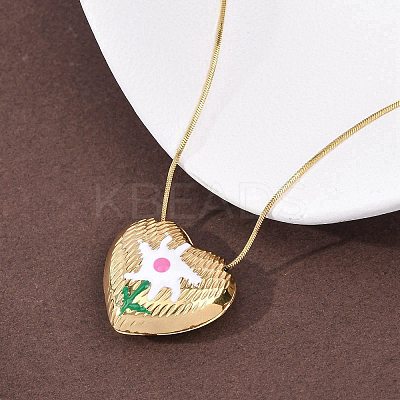304 Stainless Steel Enamel Heart with Flower Pendant Necklaces for Women NJEW-D347-01G-02-1