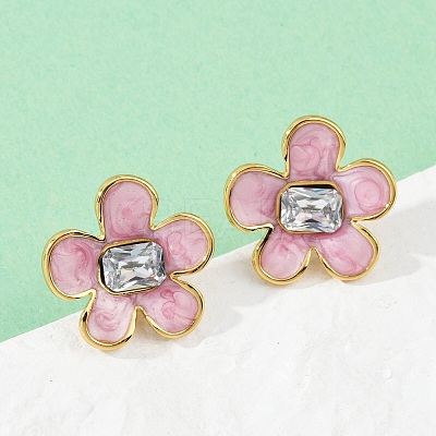 304 Stainless Steel Flower Stud Earrings EJEW-S268-01G-A-1
