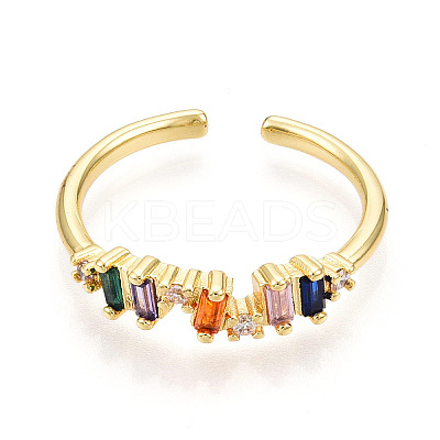 Brass Micro Pave Cubic Zirconia Cuff Rings for Women KK-T070-110-1