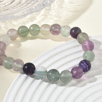 Natural Fluorite Round Beaded Stretch Bracelets GG-CBA12F1-02A-04-1