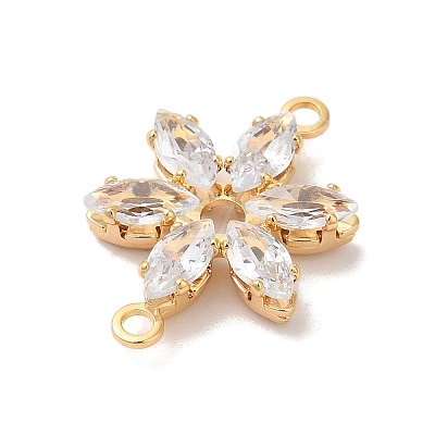 Brass Pave Clear Cubic Zirconia Flower Links Connector Charms KK-M294-01G-1
