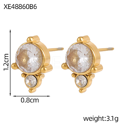 304 Stainless Steel Cubic Zirconia Stud Earrings STAS-OY009-15G-1