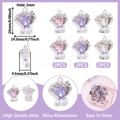 6Pcs 3 Colors Rack Plating Alloy Rhinestone Pendants FIND-TA0005-40-1