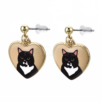Alloy Kitten Dangle Stud Earrings EJEW-G148-27G-01-1