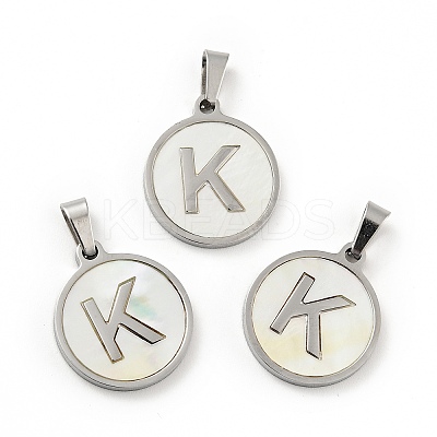 304 Stainless Steel with White Shell Pendants STAS-G268-01K-P-1