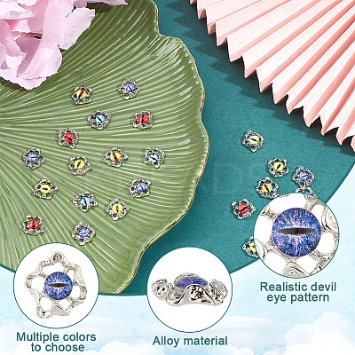 30Pcs 6 Colors Evil Eye Alloy Glass Cabochons MRMJ-GO0001-03-1