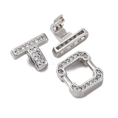 Brass Micro Pave Clear Cubic Zirconia Fold Over Clasps KK-P291-12P-1