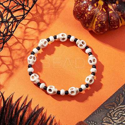 3Pcs 3 Colors Synthetic Turquoise & Glass Seed Beads Bracelets BJEW-JB12170-1