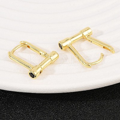 Brass Micro Pave Cubic Zirconia Lock Hoop Earrings EJEW-B146-01G-1