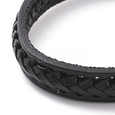 Black Leather Braided Cord Bracelet with 304 Stainless Steel Magnetic Clasps BJEW-P275-19-1