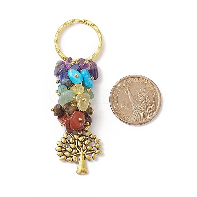 Chakra Natural Gemstone Chip Pendant Keychain KEYC-JKC00414-01-1