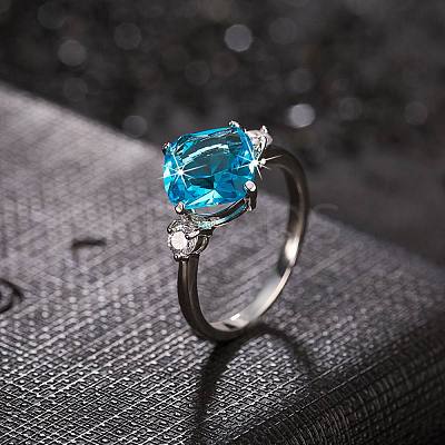 Fashion Classical Platinum Plated Brass Elegant Square Cubic Zirconia Rings RJEW-EE0001-100P02-B-1