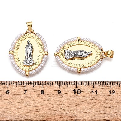 Brass with ABS Imitation Pearl Pendants KK-T070-16G-03-1