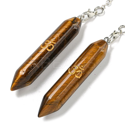 Bullet Natural Tiger Eye Pointed Dowsing Pendulums AJEW-B106-01AS-05-1