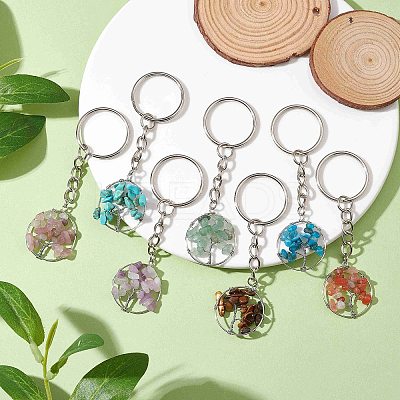 Natural Gemstone Tree of Life Keychains KEYC-JKC00755-1