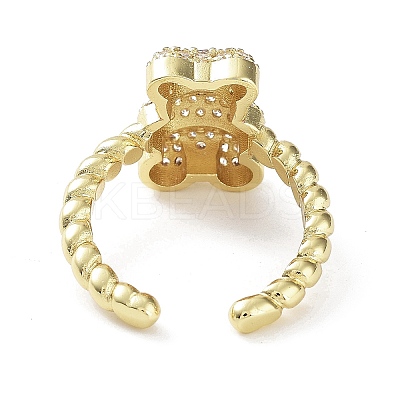 Bear Rack Plating Brass Micro Pave Clear Cubic Zirconia Open Rings RJEW-D020-03G-1