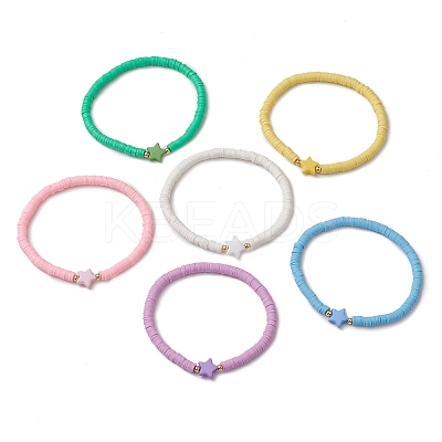 6Pcs 6 Colros Star Acrylic & Polymer Clay Beaded Stretch Kid Bracelet Sets BJEW-JB10673-1