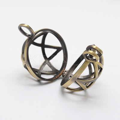 Filigree Round with Star of David Brass Locket Pendants X-KK-N0093-10AB-RS-1