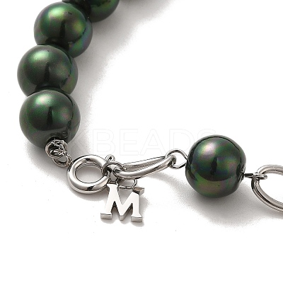 Dyed Natural Pearl Beaded Necklace with 304 Stainless Steel Chains NJEW-K255-02P-1