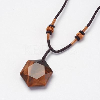Natural Tiger Eye Pendant Necklaces NJEW-P157-03-1