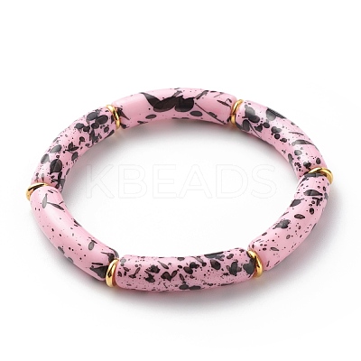 Acrylic Curved Tube Beaded Stretch Bracelet BJEW-JB08443-01-1