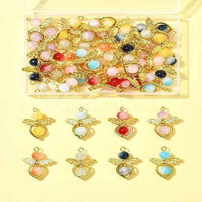 40Pcs 8 Colors Golden Alloy Glass Pendants PALLOY-FS00025-1