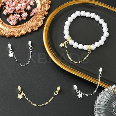 4Pcs 2 Colors Brass Pave Clear Cubic Zirconia European Safety Chains with Charms KK-CJ0003-86-1