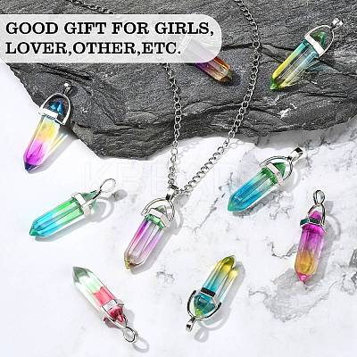 14Pcs 7 Colors Faceted Bullet Glass Pointed Pendants GLAA-CJ0001-71-1