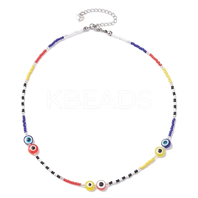 Resin Evil Eye & Glass Seed Beaded Jewelry Set SJEW-MZ00002-1