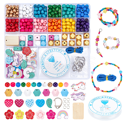 DIY Wood Beaded Bracelets and Keychains Making Kit DIY-PH0008-94-1