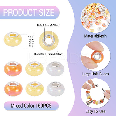 150Pcs Opaque Resin European Beads RESI-TA0004-61A-1