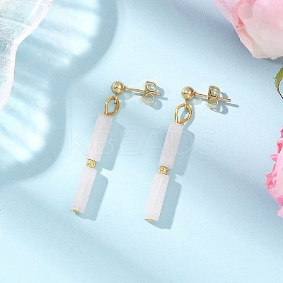 Rectangle Brass Natural White Jade Dangle Stud Earrings EJEW-JE06768-1