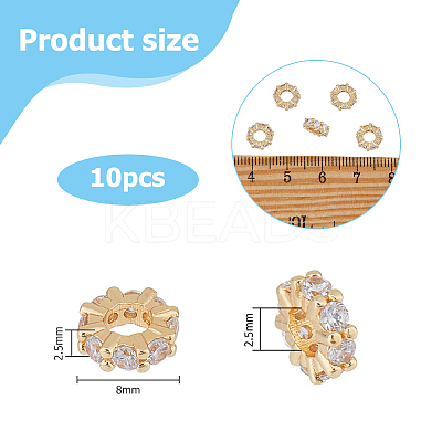 10Pocs Brass Micro Pave Clear Cubic Zirconia Spacer Beads KK-HS0001-52LG-1